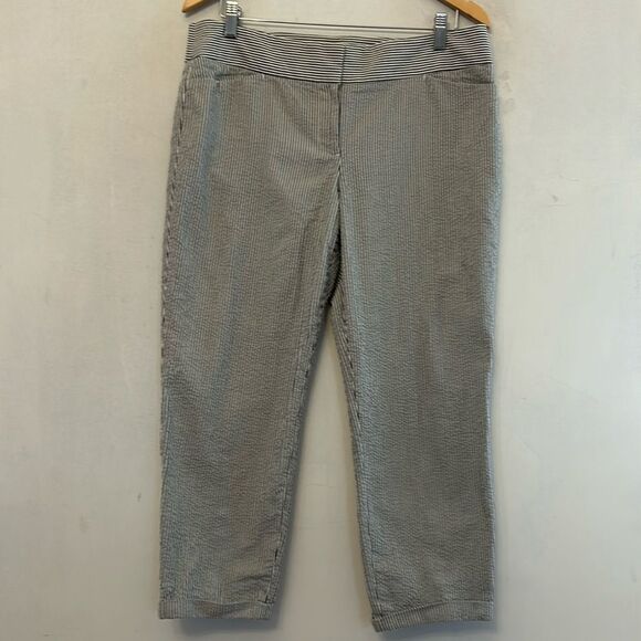 Loft brown white striped cuffed ankle pants Size 10 EUC - Picture 1 of 10